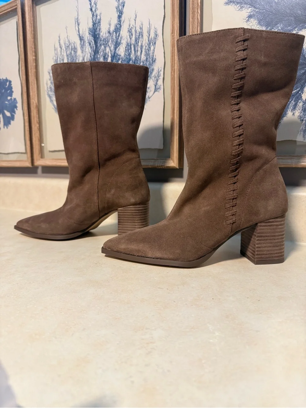 Vince Camuto Brown Suede Pointed-Toe Ankle Boots